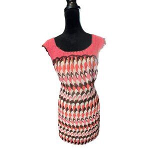 Vintage My Michelle Small Crochet Top Lined Chevron Dress Tie back Boho Y2K 90s